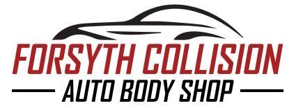 Forsyth Collision Auto Body Shop logo with red and black text and a stylized car outline