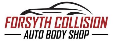 Forsyth Collision Auto Body Shop logo with red and black text and a stylized car outline