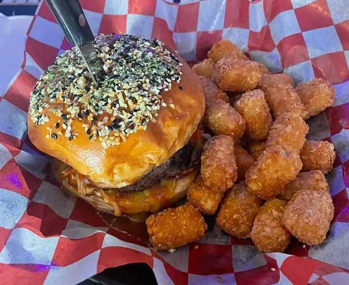 Hamburger on a checkered paper 