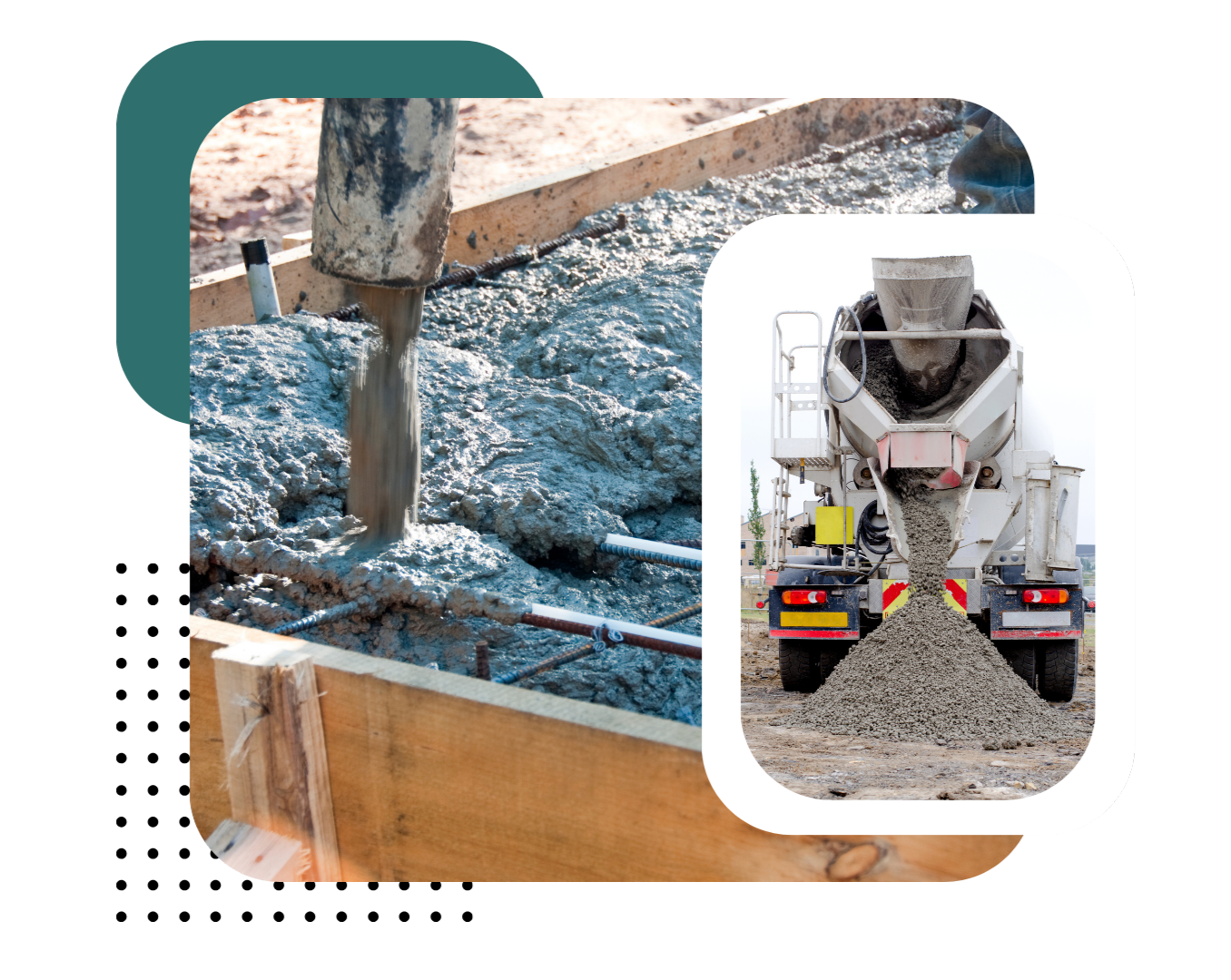 Concrete technicians using bull float to smooth newly poured surface