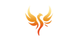 A stylized phoenix logo in shades of orange and yellow, depicted with wings spread against a white background.