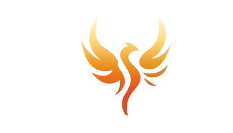 A stylized phoenix logo in shades of orange and yellow, depicted with wings spread against a white background.