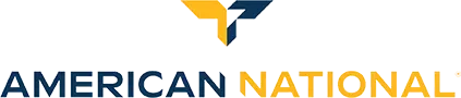 The American National logo: a stylized gold and blue geometric icon above the company name in blue and gold text.