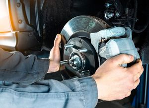 Checking the brake discs of a modern car. Vehicle braking system