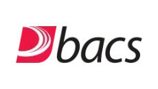 Bacs logo with a red stylized icon and black lowercase text on a white background