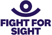 Fight for Sight logo with purple eye icon and bold text on white background