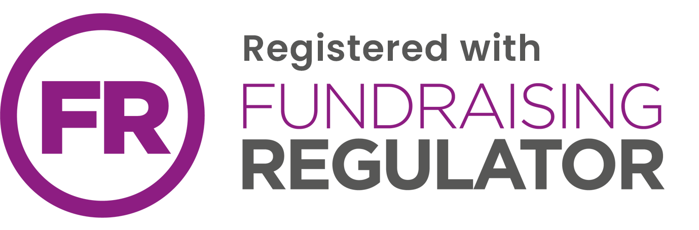 Registered with Fundraising Regulator logo in purple and gray with “FR” in a circle