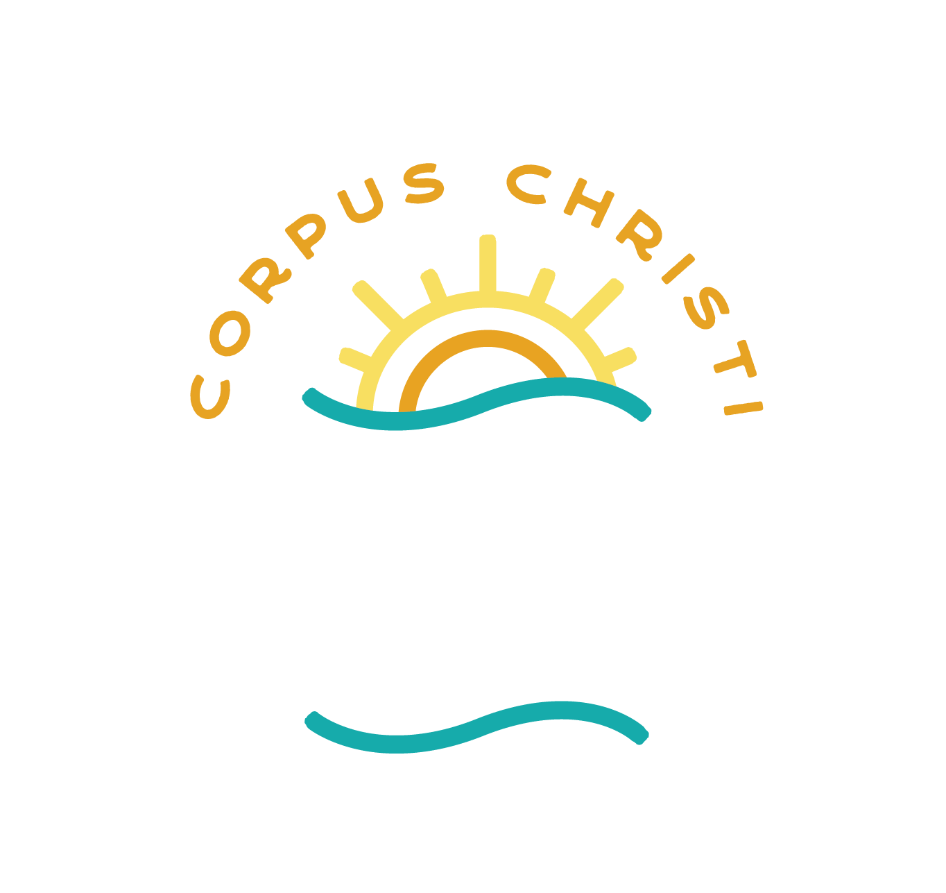 Cropped logo with yellow sun, teal waves, and “CORPUS CHRISTI” text in gold
