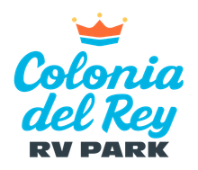 The logo for corpus christi rv resorts shows a camper in the ocean.
