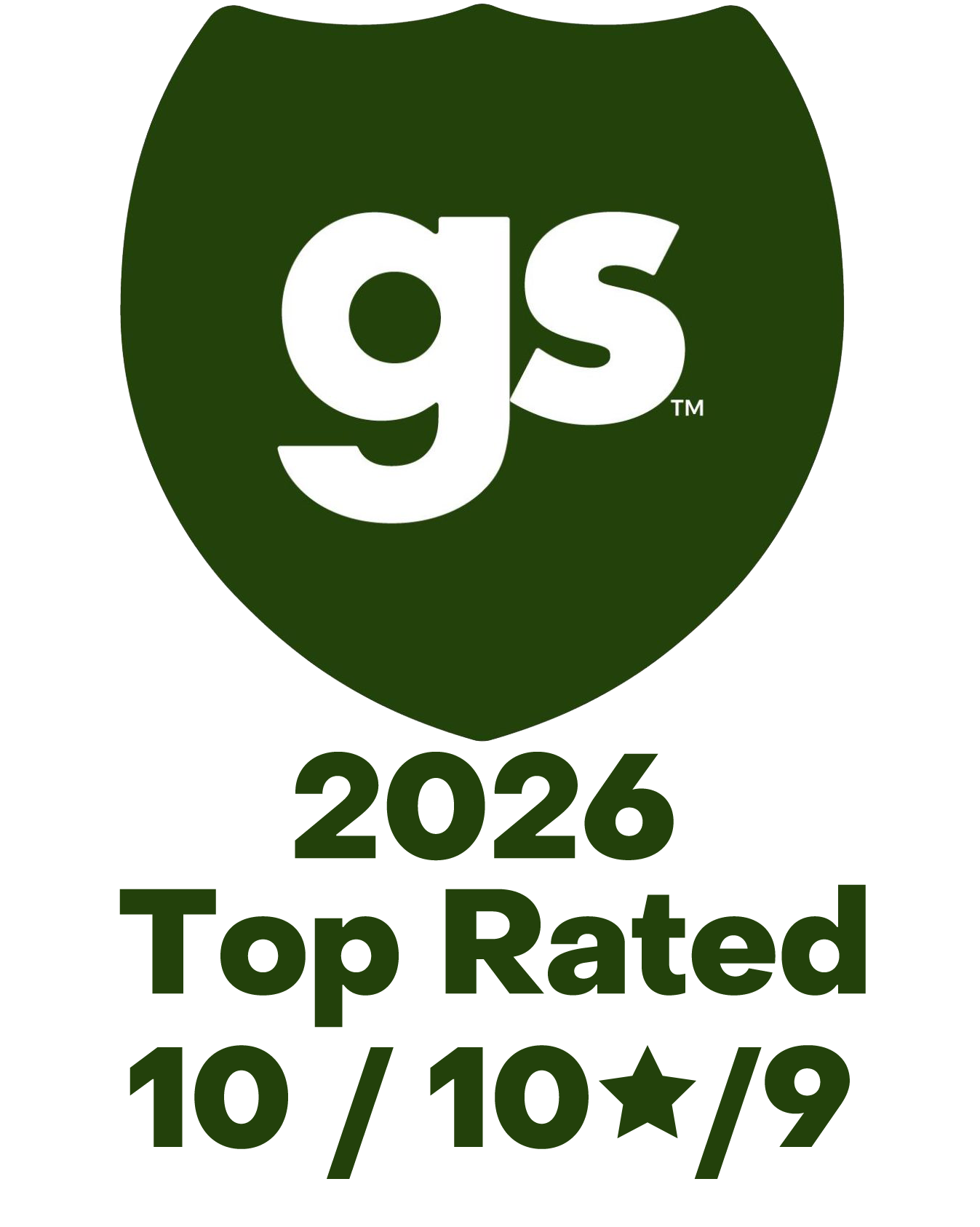 Green shield logo with “gs” and text “2026 Top Rated 10/10★/9”