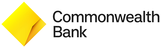 Commonwealth Bank logo with yellow diamond icon and black text