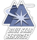 Logo for Blue Star Services featuring a stylized blue star against a backdrop of two mountain peaks with a curved trail.