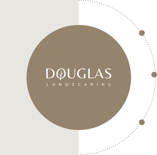 Logo for Douglas Landscaping, with a brown circle containing the company name 
