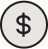Dollar sign inside a circle.