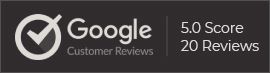 Google Customer Reviews badge with a 5.0 score based on 20 reviews.