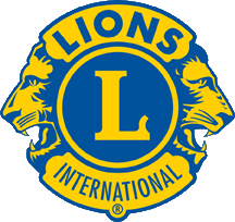 A blue and yellow logo for lions international