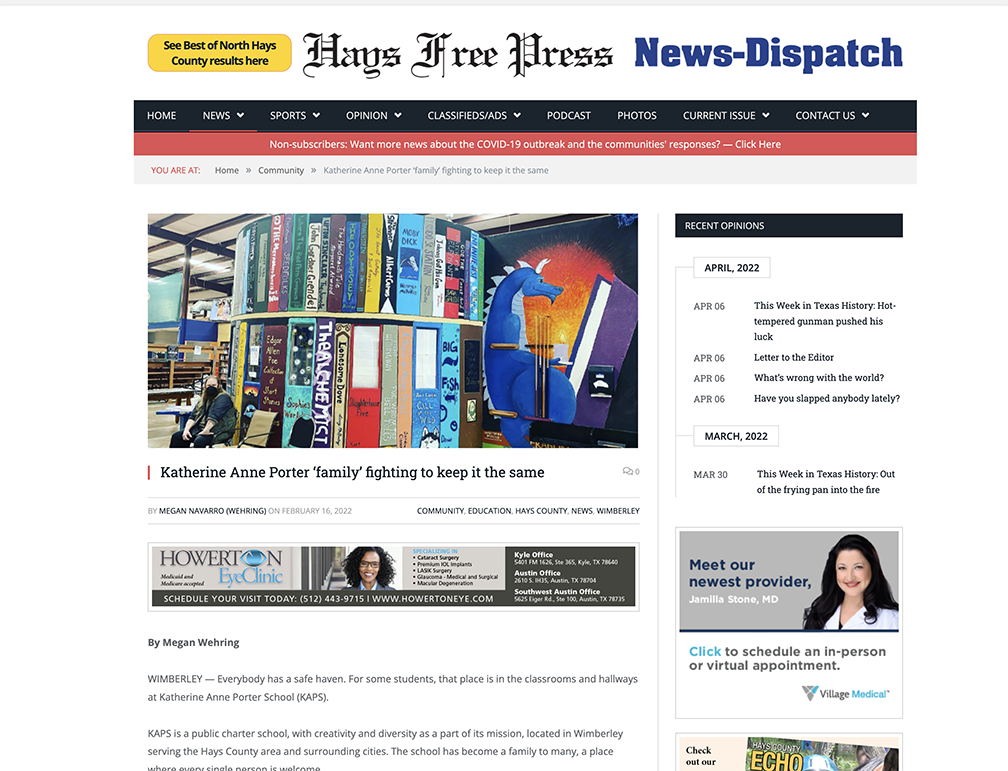 A screenshot of the hays free press news dispatch website