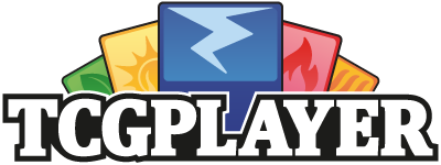TCGPlayer logo with bold black text and colorful card fan icon above it