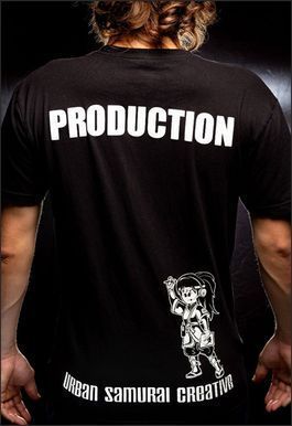 Man wearing black t-shirt. 