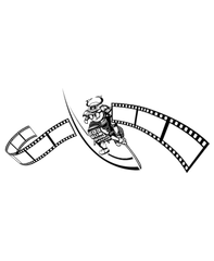 A film strip with a samurai wielding a sword.