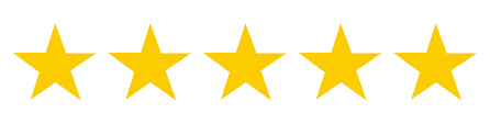 Five yellow stars in a row, rating icon.
