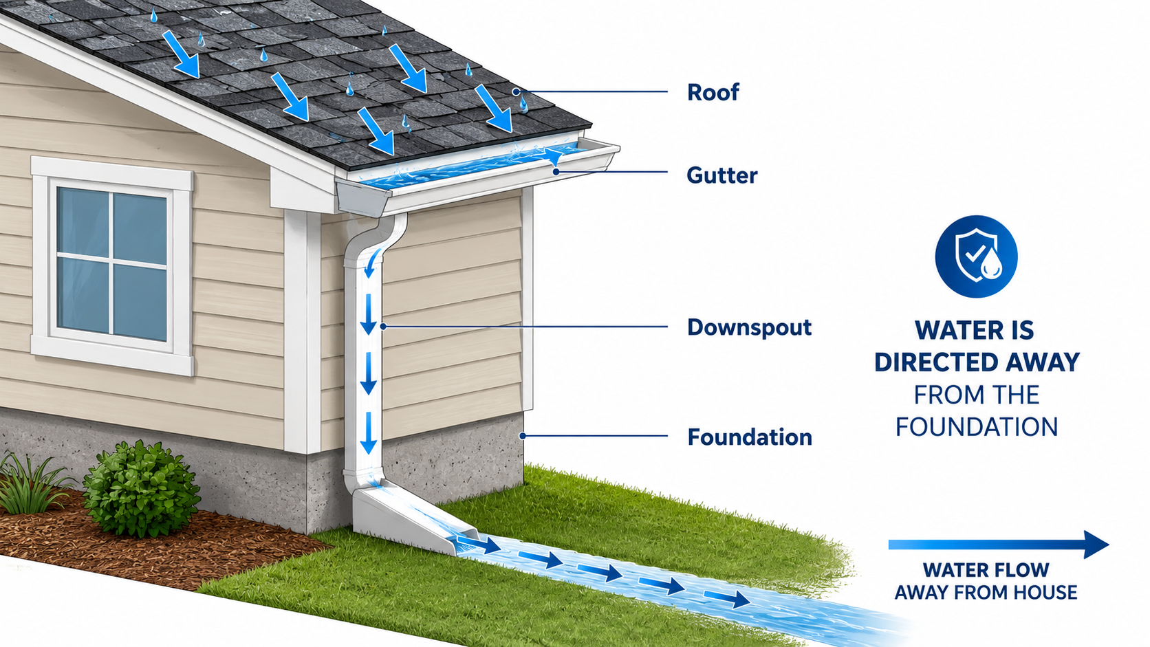 roof drainage gutter downspout foundation diagram