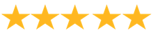 A row of five yellow stars on a white background.