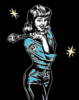Henry Jakes mascot Betty with a wrench