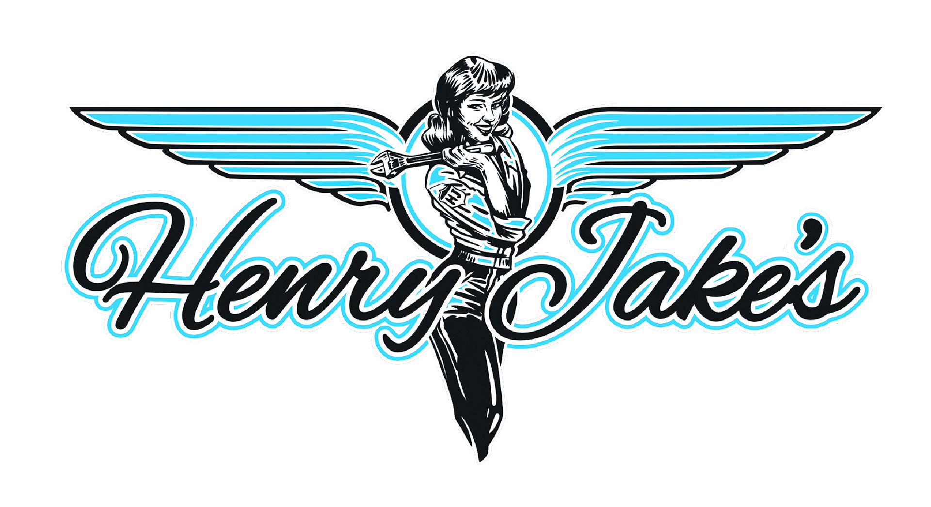The logo for henry jake 's has a picture of a woman with wings.