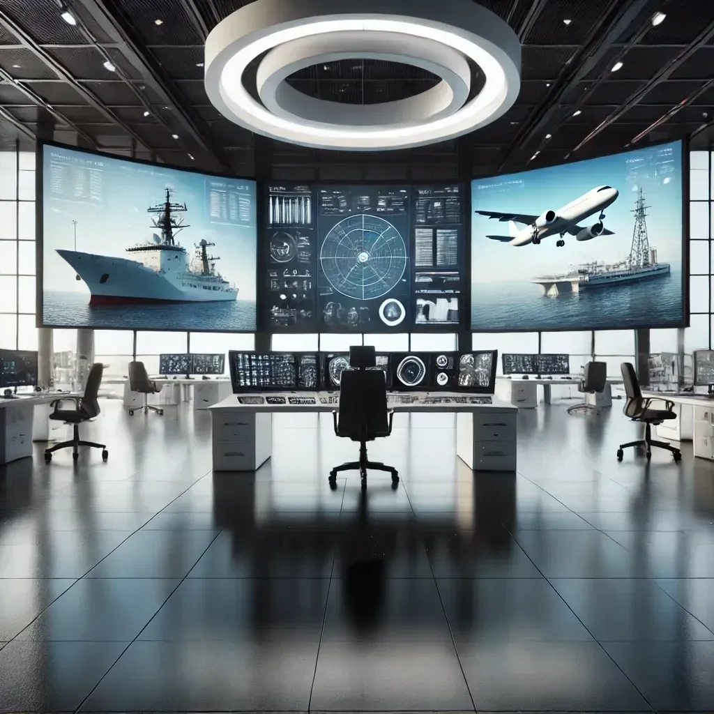 Una habitación grande con muchos monitores en la pared.