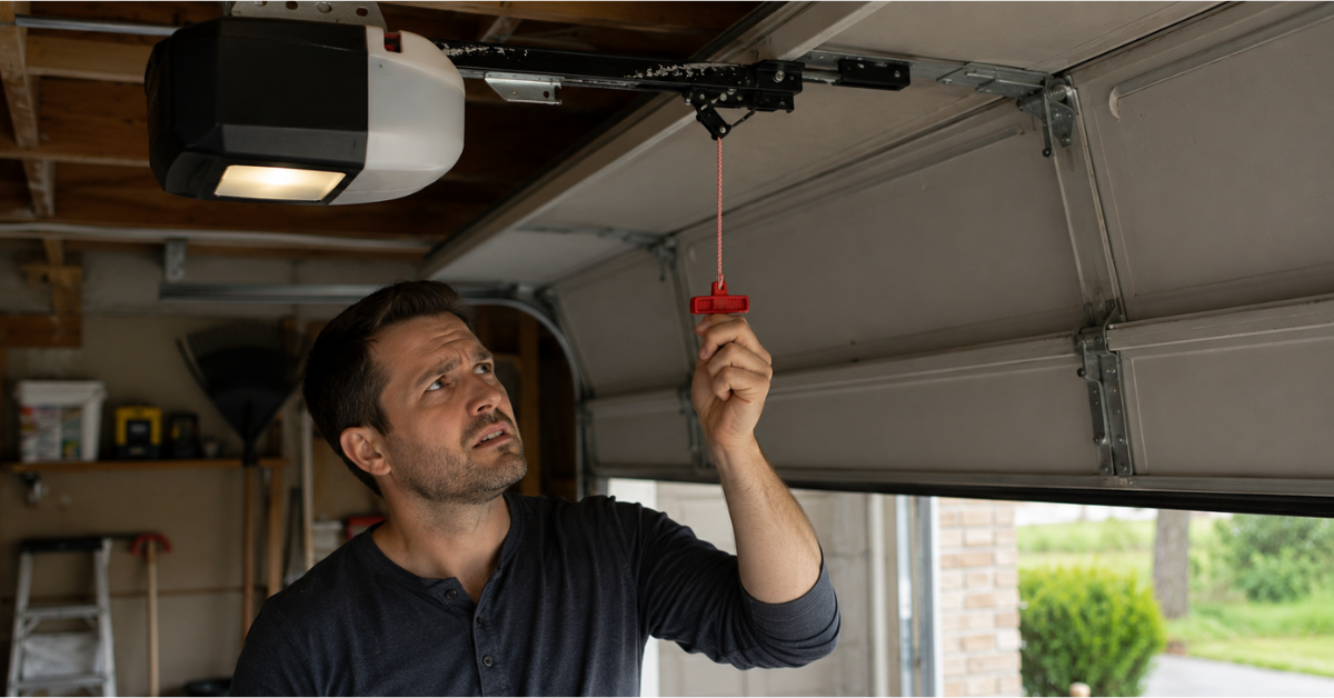 Homeowner covering ears near a loud garage door