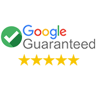 Google Guaranteed badge with check mark, text, and five gold stars.