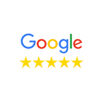 Google logo with five gold stars.