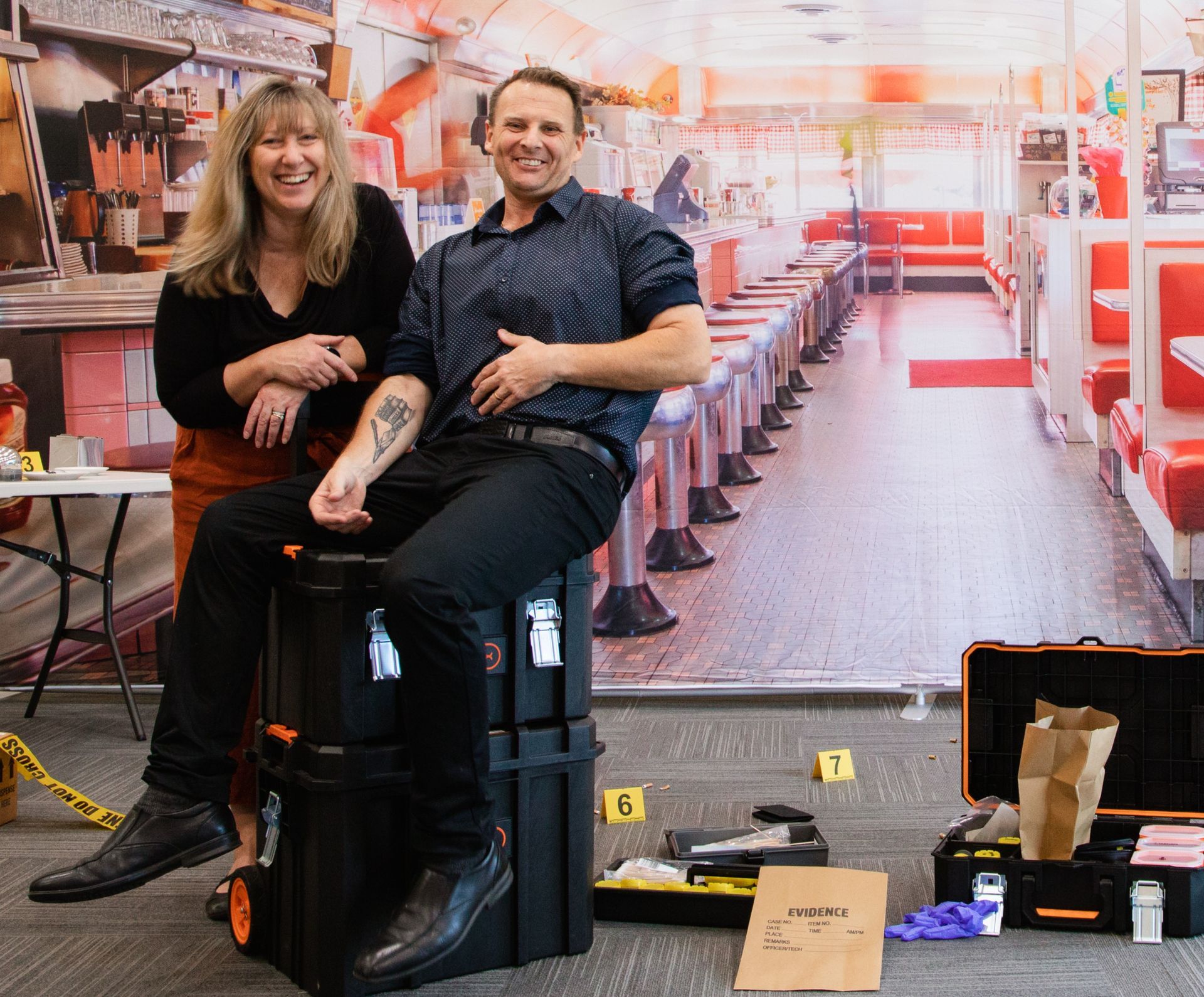 The Crime Story team at a crime scene workshop