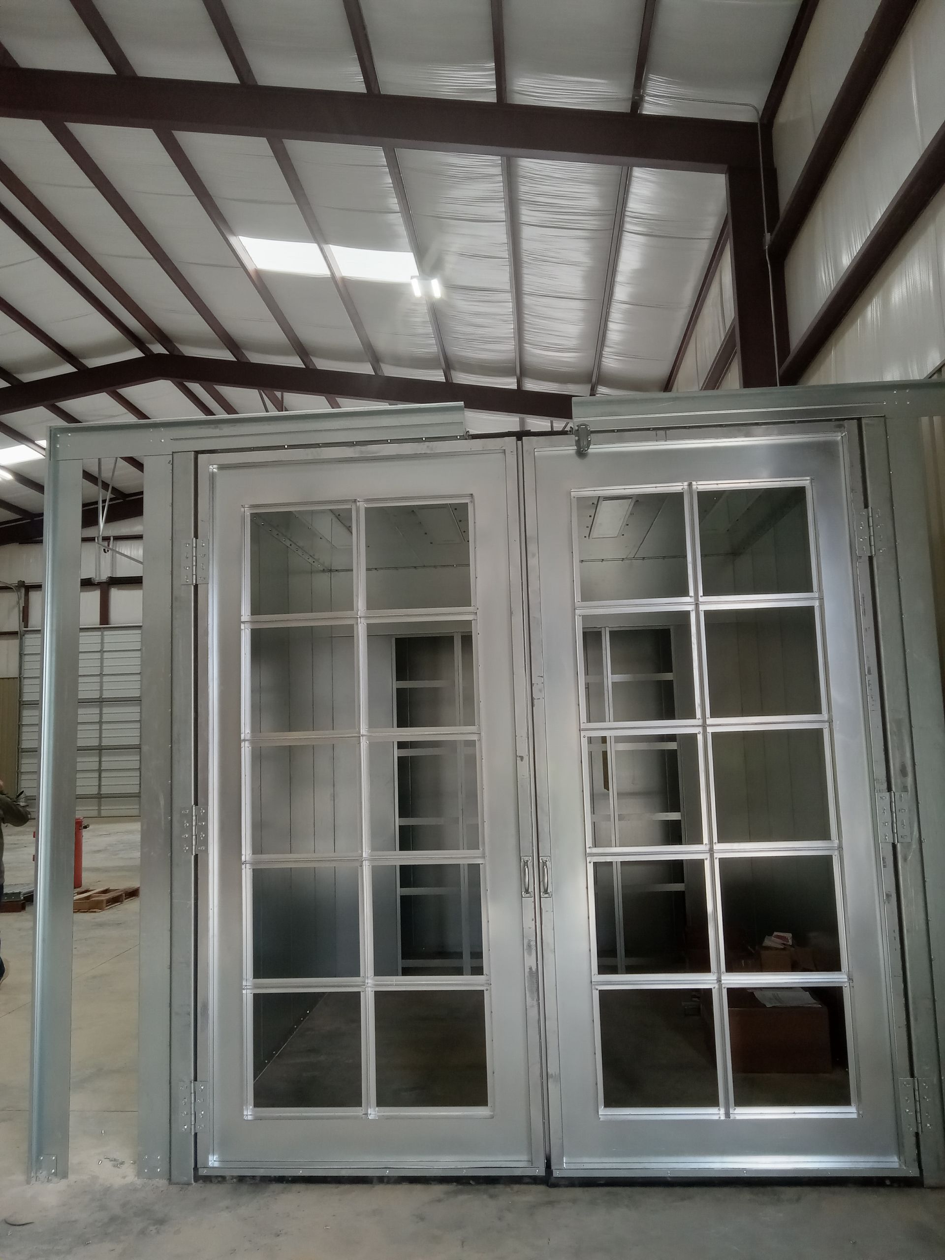 A pair of sliding glass doors in a building
