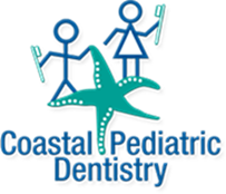Coastal Pediatric Dentistry logo with blue stick figures and a teal starfish