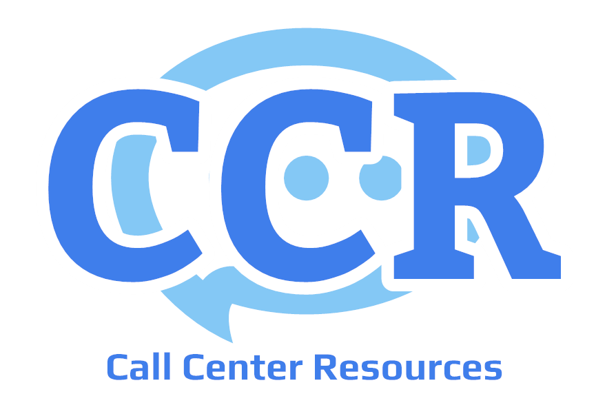 CCR logo: Blue text on a light blue speech bubble, with 