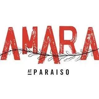 Red title “AMARA” with black “AT PARAISO” below on a white background.