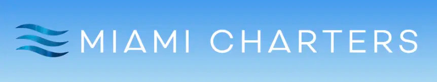 Miami Charters logo with blue wave icon and white text on a light blue background