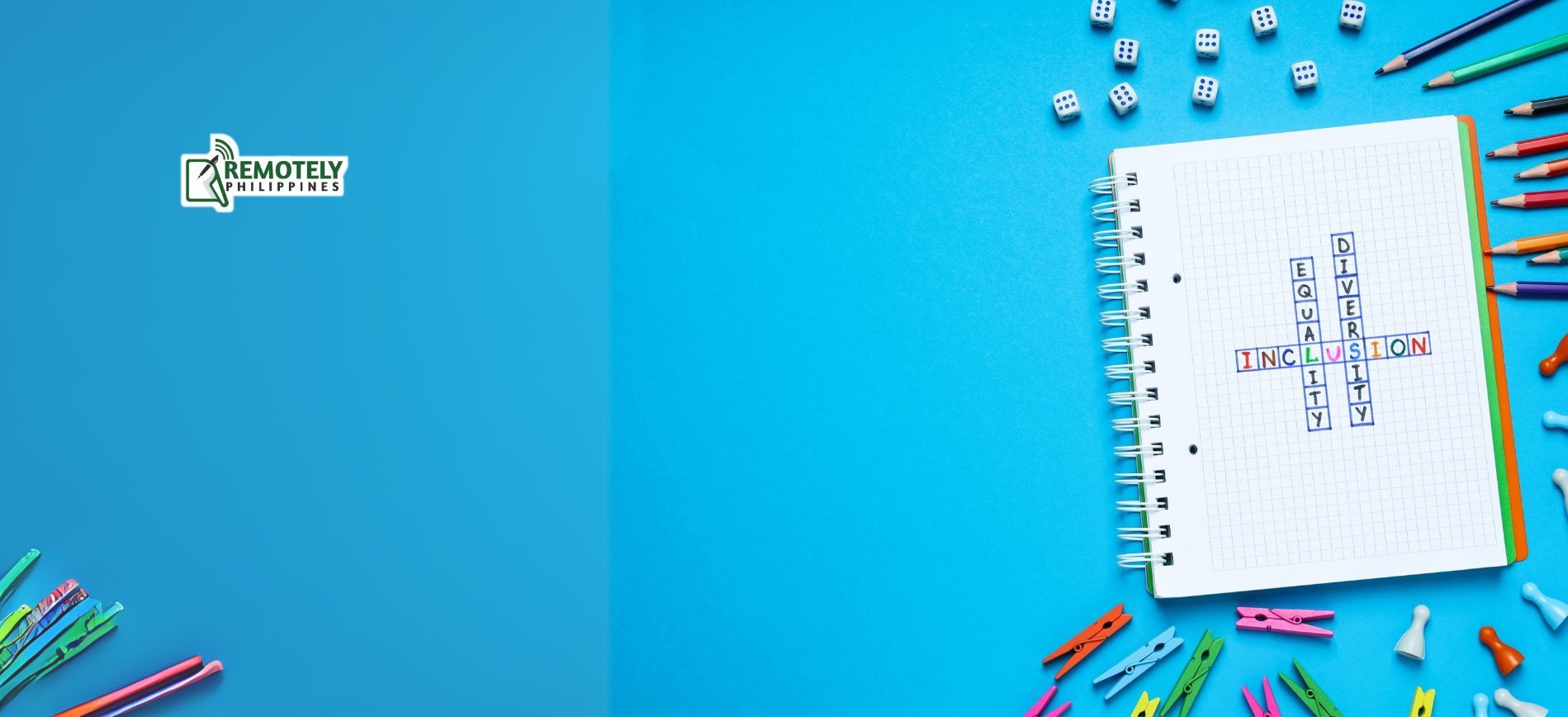 A notebook with a cross on it is surrounded by school supplies on a blue background.
