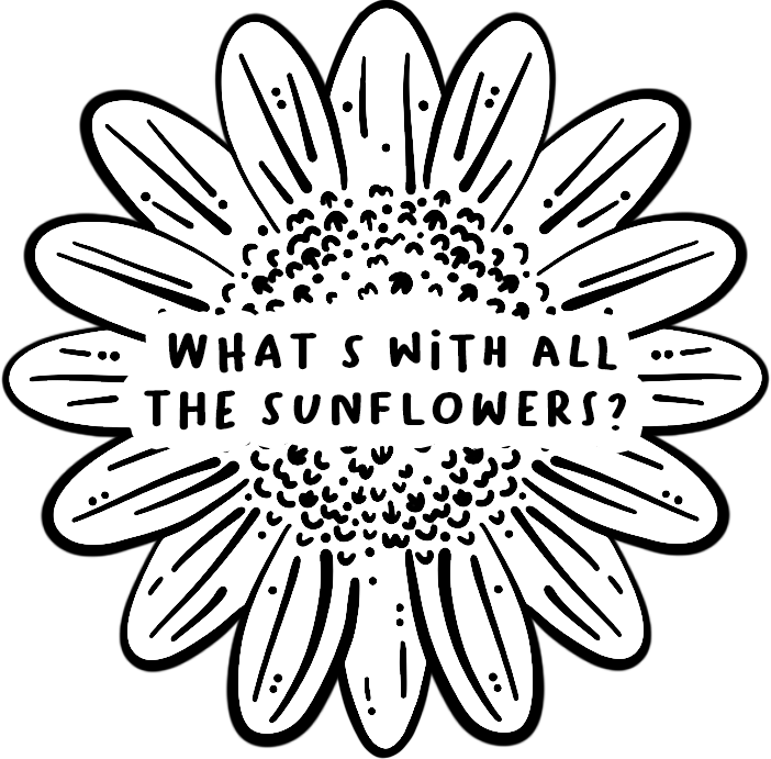 a black and white drawing of a sunflower that says