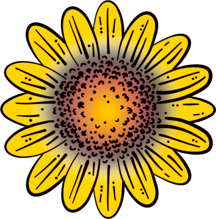 A drawing of a sunflower with an orange center