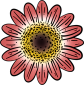 A drawing of a sunflower flower with red petals