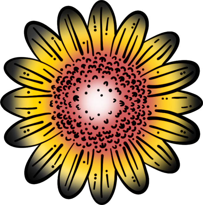 A drawing of a sunflower with a red center