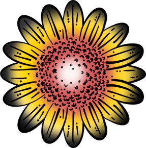 A drawing of a sunflower with a red center
