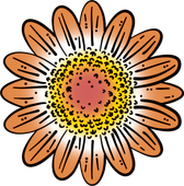 A drawing of a sunflower flower with orange petals