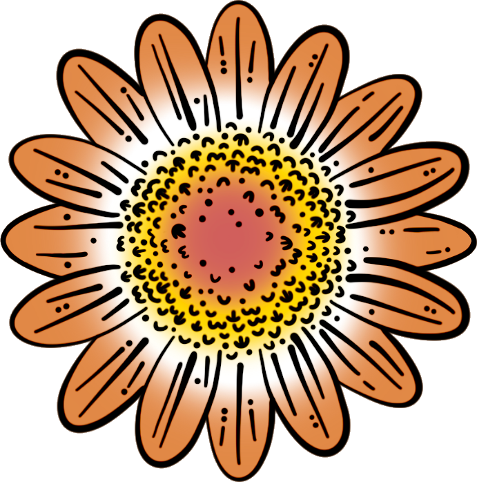 A drawing of a sunflower with a red center
