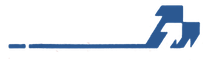 Logo astratto blu con una linea orizzontale che termina a forma di freccia angolare.