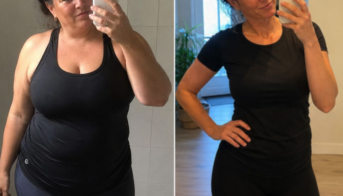 Voor en na foto van vrouw 40+ die personal training heeft gedaan