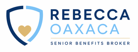 Rebecca Oaxaca Senior Benefits Broker logo with blue shield and gold heart icon